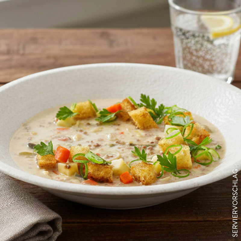 OHOOO – Bio-Rinderhack-Lauch-Käse-Suppe