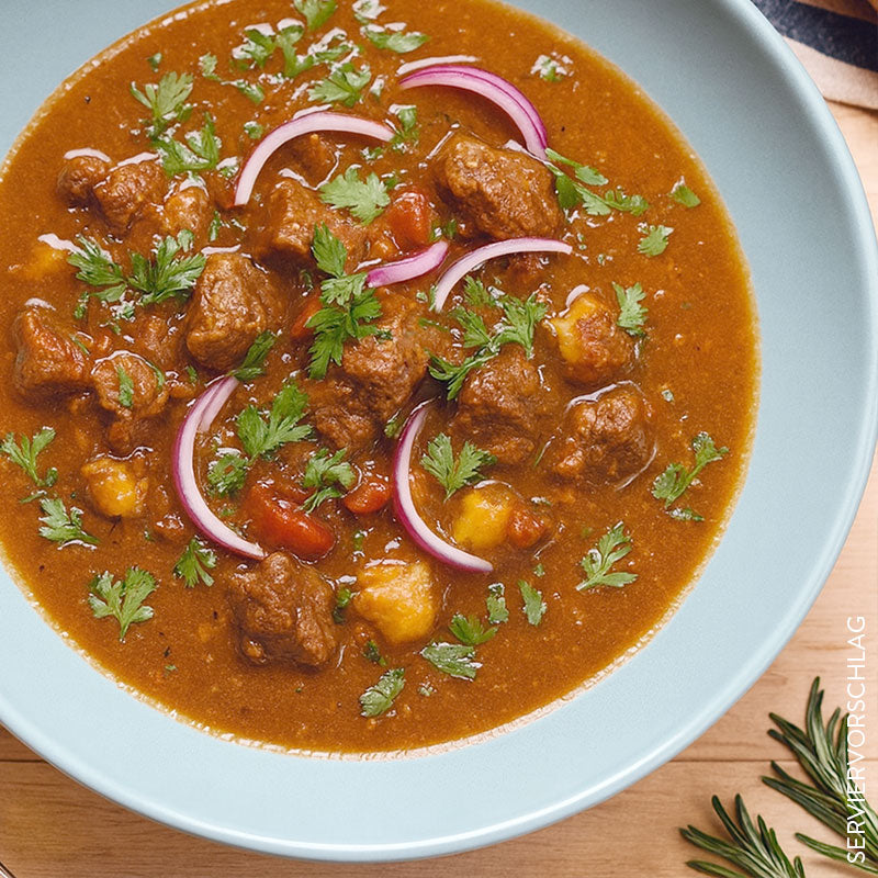 wie lange kann man rindergulasch im kühlschrank aufbewahren YUMMI - Bio-Rindergulasch-Suppe | Bio-Fertiggericht