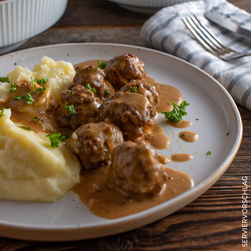 GLÄDJE – Bio-Köttbullar in Preiselbeerrahmsauce