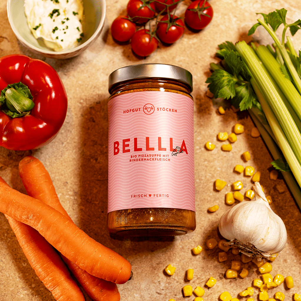 BELLLLA - Bio-Pizzasuppe mit Rinderhackfleisch