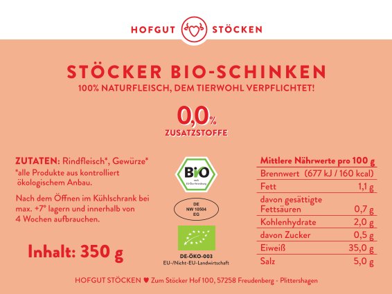 Bio Schinken Nährwertangaben