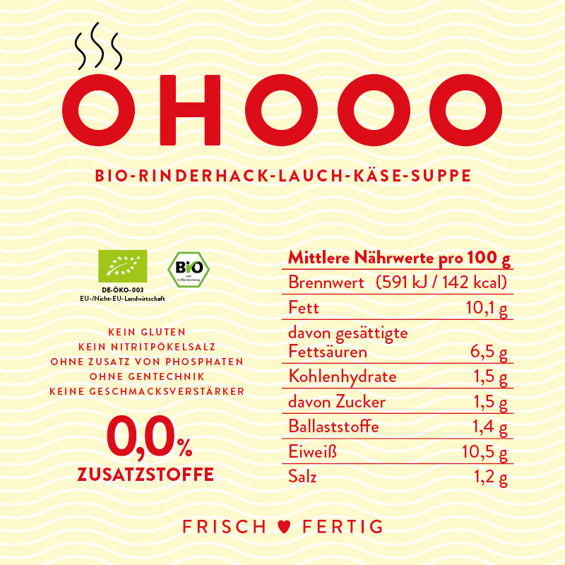 OHOOO – Bio-Rinderhack-Lauch-Käse-Suppe