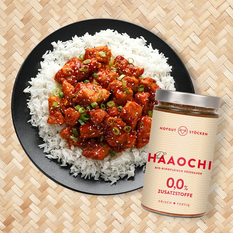 HAAOCHI - Bio-Rindfleisch süßsauer | Bio-Fertiggericht | HOFGUT STÖCKEN HAAOCHI - Bio-Rindfleisch süßsauer | Bio-Fertiggericht | HOFGUT STÖCKEN