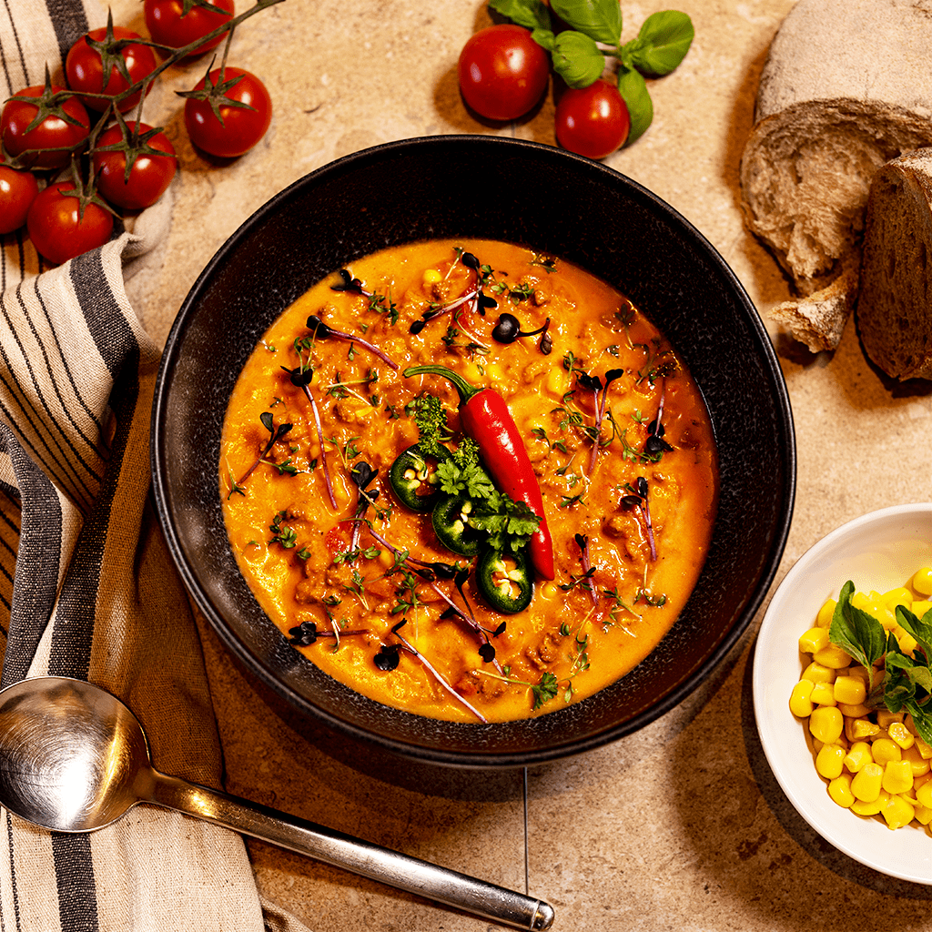 BELLLLA - Bio-Pizzasuppe mit Rinderhackfleisch